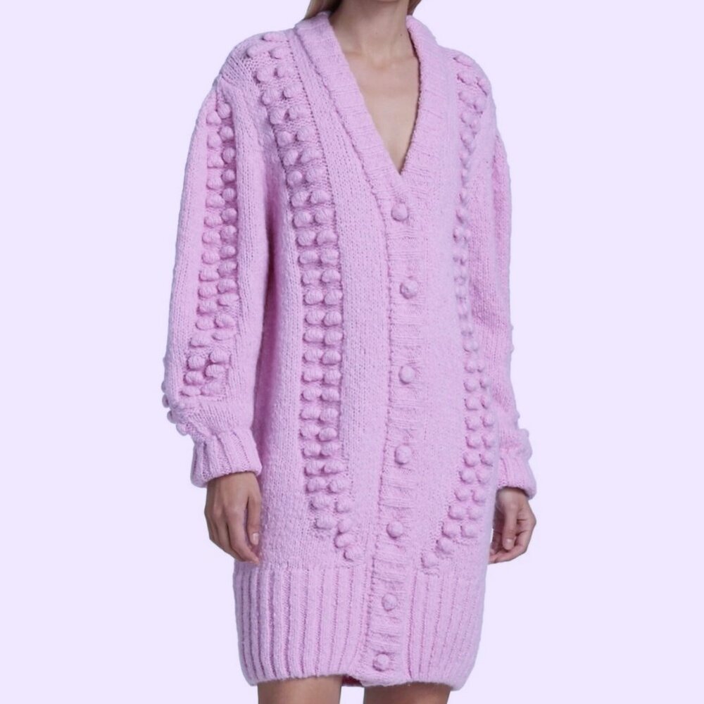 SOLD Hayley Menzies Gloria Alpaca Bubble-Knit Long Cardigan Sz M Lilac - Picture 1 of 11